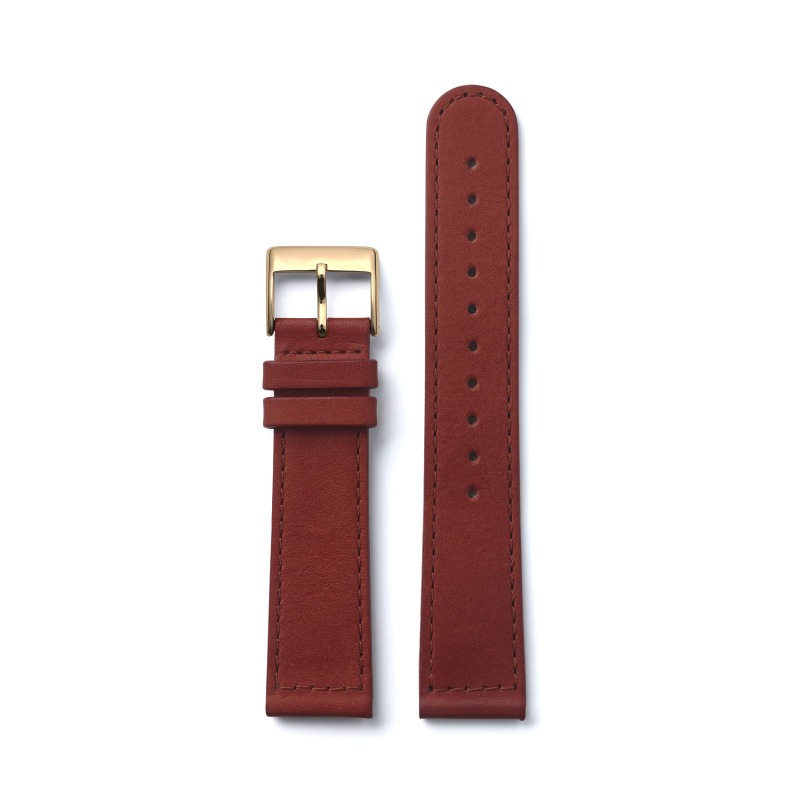 بند چرم تریوا مدل Brown Sewn Classic -Gold -20mm