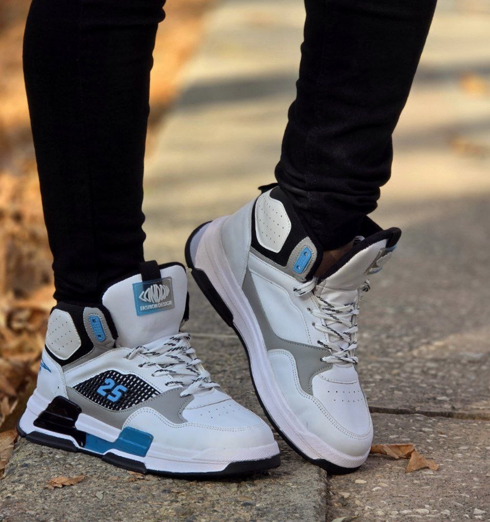 تخفیف هیجان انگیز  کفش اسپرت مردانه و پسرانه مدل جردن 25 رنگ سفید طوسی فوق العاده جذاب با ارسال رایگان