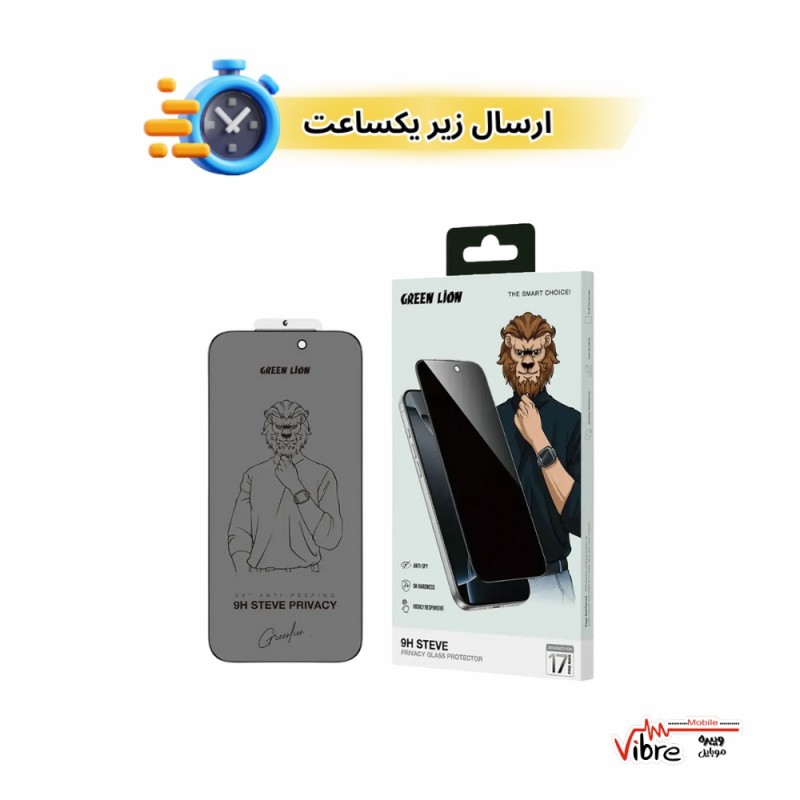 گلس ضد خش پرایوسی آیفون17 پرومکس مدل Green Lion 9H Steve Privacy Anti-Peeping Glass for iPhone 17promax