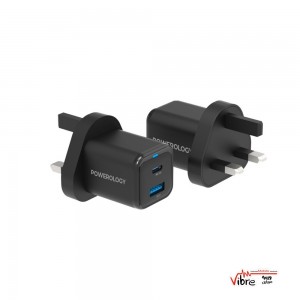 شارژر دیواری پاورلوژی مدل GAN35W دو پورت USB-C و USB-A + کابل تایپ C