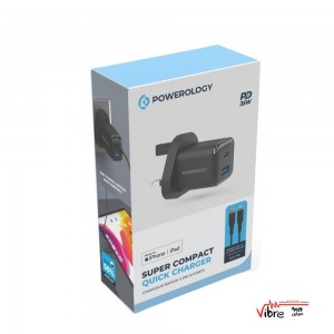 شارژر دیواری پاورلوژی مدل GAN35W دو پورت USB-C و USB-A + کابل تایپ C