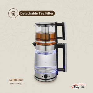 کتری برقی چای‌ساز ترک لپرسو مدل Glass Kettle با بدنه شیشه‌ای
