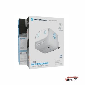 شارژر دیواری GaN هوشمند Powerology Lumix – سفید (مدل AI Power Charger)