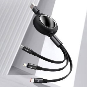 کابل قرقره‌ای تایپ سی سه کاره بیسوس مدل Bright Mirror One-for-Three Retractable Data Cable 100W