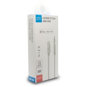 مبدل لایتنینگ به جک 3.5 میلی متری هدفون برند بریو با طول 1.5 متر BRAVE Lightning to 3,5 mm AUX Cable BAC 106