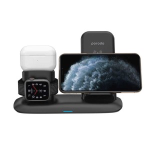 استند شارژر بی سیم 4 کاره پرودو مدل Porodo 4-in-1 Charging Station شارژ گوشی آیفون، ایرپاد و اپل واچ