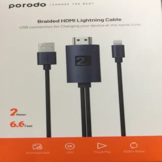 کابل تبدیل Lightning به HDMI و USB پرودو مدل Braided PD- ABHDL2 طول 2 متر.webp