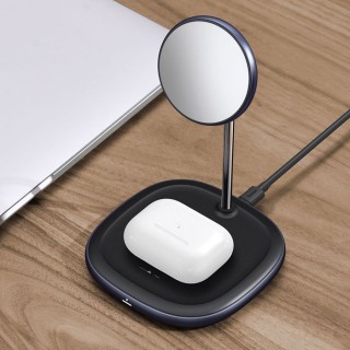 پایه نگهدارنده مگنتی و شارژر وایرلس بیسوس مدل Swan 2-in-1 Wireless Magnetic Charger 20W WXSW