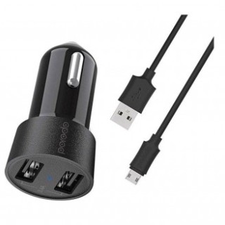 شارژر فندکی فست شارژ پرودو  3.4 آمپری دو پورت خروجی USB مدل PORODO DUAL PORT CAR CHARGER PD-34CCV2M-BK