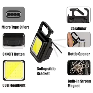 چراغ قوه کوچک قابل حمل مخصوص کوه نوردی و کمپینگ قابل شارژ 800 لومن مدل COB RECHARGEABLE KEY CHAIN LIGHT