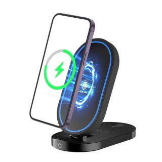 شارژر سریع3 کاره تاشو گرین لاین مدل 3In1 Foldable Bracket Wireless Charger