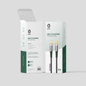 کابل شارژ تایپ سی به لایتنینگ 20PD گرین مدل Green Lion USB-C to Lightning Transparent Cable