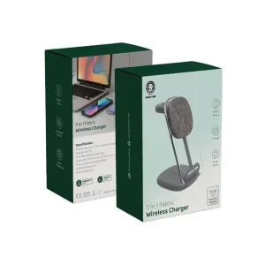 استند شارژر سه کاره گرین مدل Green Lion 3 in 1 Fabric Wireless Charger 15W