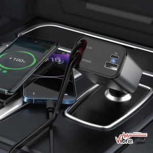 شارژر فندکی دوپورت 50 وات با کابل جمع شونده گرین لاین Green Lion Retractable Car Charger