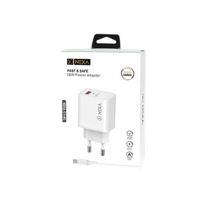 شارژر دیواری نکسا 18 وات مدل C118C با کابل تایپ سی فست شارژ Quick Charge 2