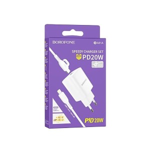 شارژر دیواری فست شارژ PD 20W بروفون مدل BA81A به همراه کابل لایتنینگ 2