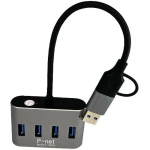 هاب ۴ پورت USB 3.0 پی‌نت مدل P-net P-3623 (رابط دوگانه Type-C و USB - طراحی مربعی)