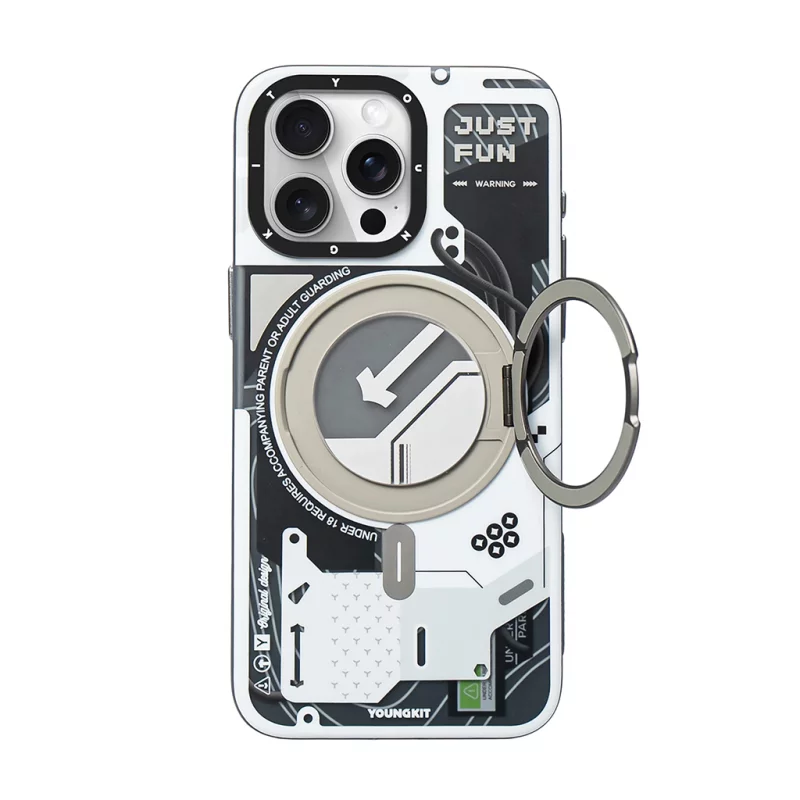 کاور مگ سیف استند (هولدر) سفید یانگ کیت مدل CyberPunk 360° MagSafe Ring مناسب آیفون 15 پرومکس اپل iPhone 15 Pro Max