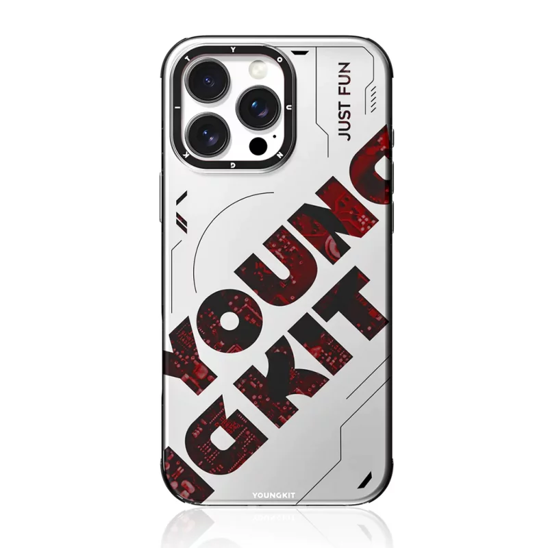 کاور مگ‌ سیف سه بعدی قرمز یانگ کیت مدل Futuristic & Digital Red مناسب آیفون 16 پرومکس اپل iPhone 16 Pro Max