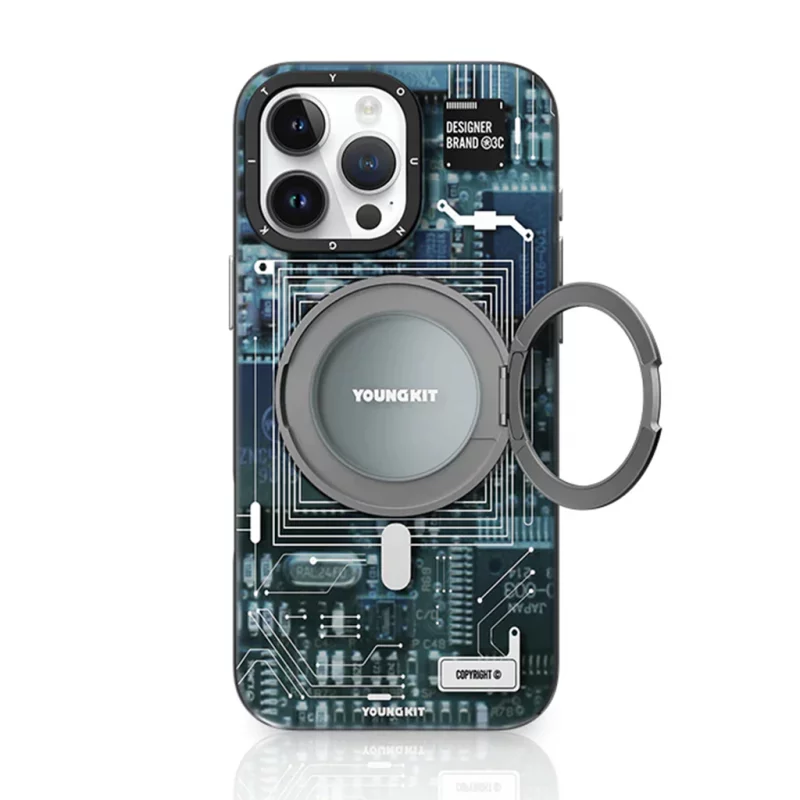 کاور مگ سیف استند (هولدر) یانگ کیت مدل Futuristic Blue 360 MagSafe Ring مناسب آیفون 16 پرومکس اپل iPhone 16 Pro Max