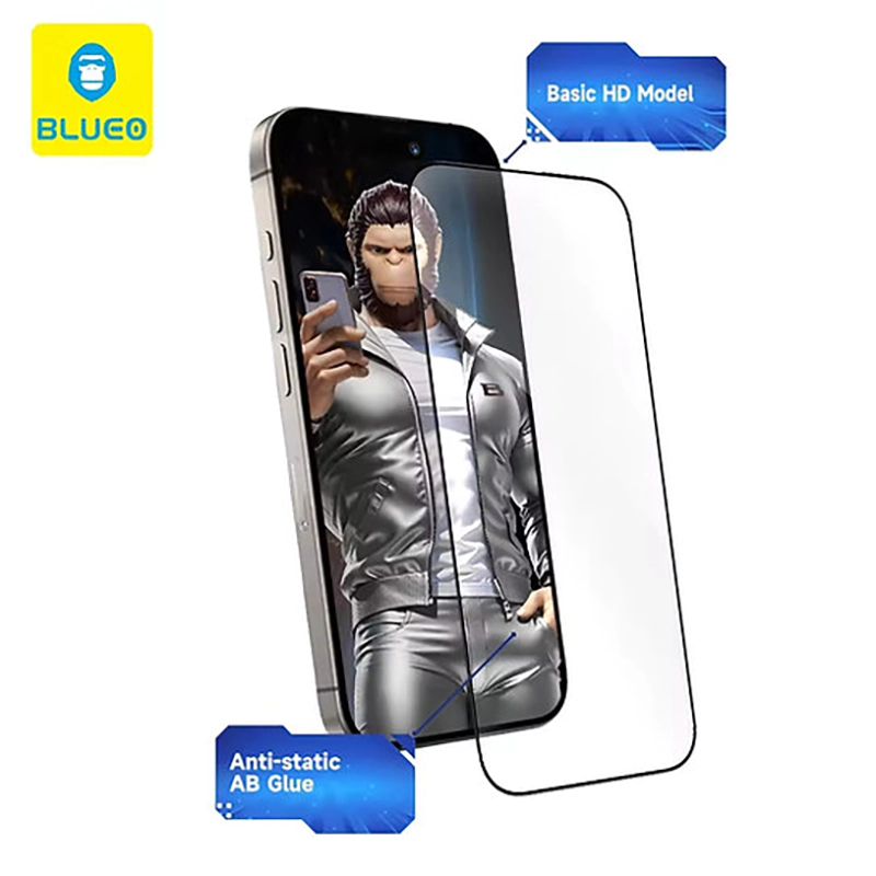 گلس محافظ صفحه شفاف آنتی استاتیک آیفون 15 و 16 بلوئو BLUEO 2.5D 9H Basic HD Glass iPhone 15/16