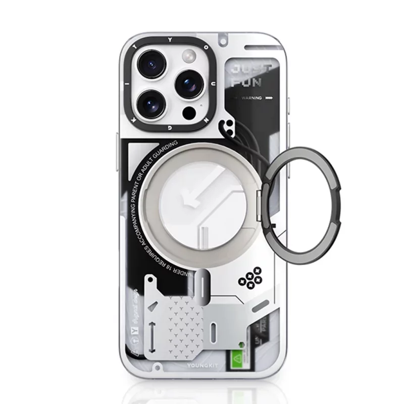 کاور مگ سیف استند (هولدر) سفید یانگ کیت مدل CyberPunk 360° Spin MagSafe مناسب آیفون 16 پرومکس اپل iPhone 16 Pro Max