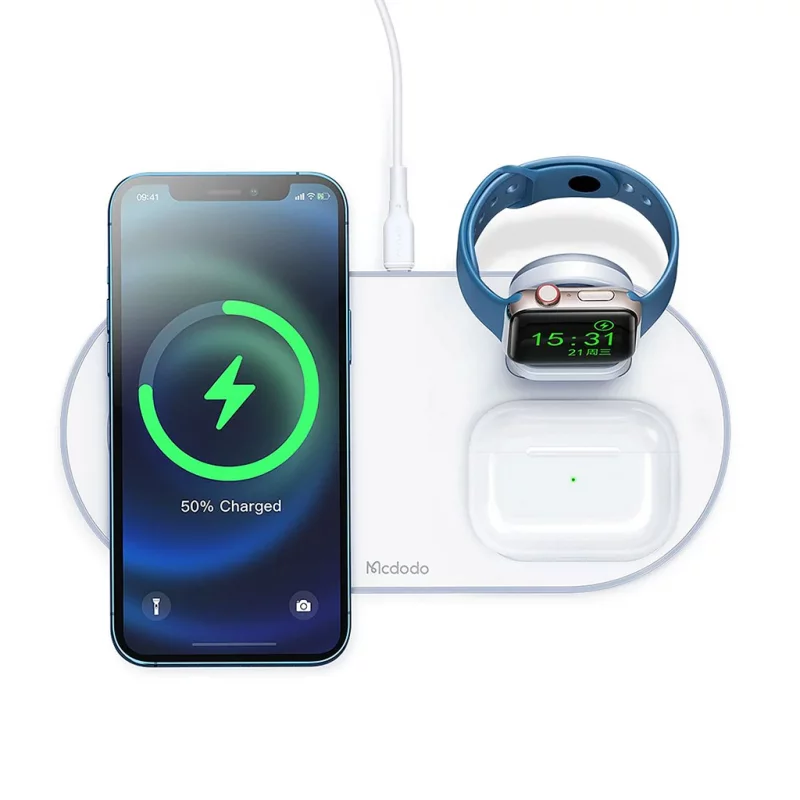شارژر وایرلس مگ سیف رومیزی 3 کاره مک دودو گارانتی متین Mcdodo 3 in 1 Magnetic Wireless Charger CH-706