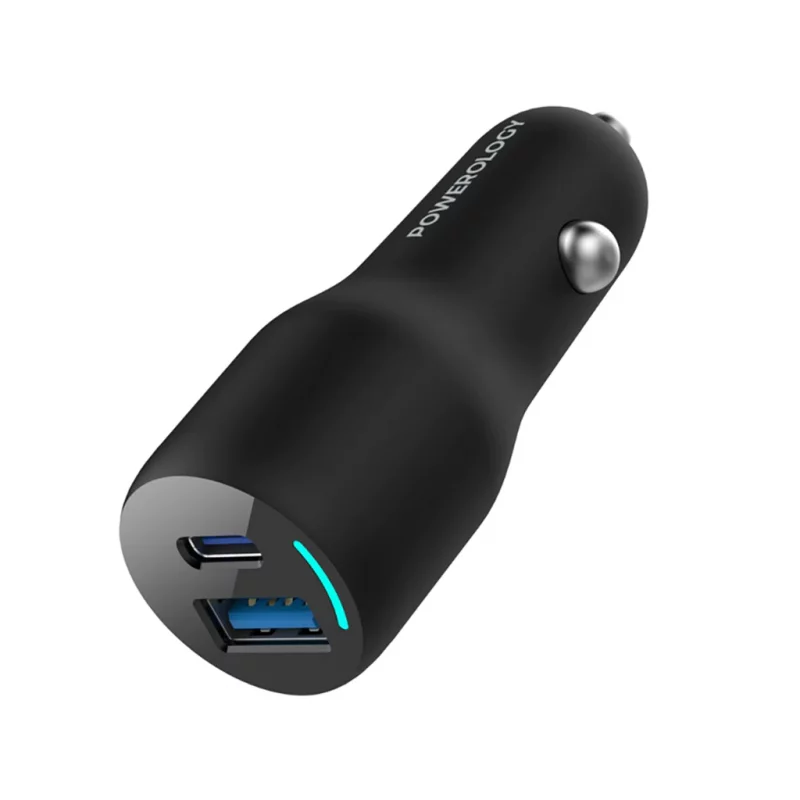 شارژر فندکی 2 پورت تایپ‌ سی و یو‌ اس‌ بی 53 وات پاورولوژی مدل Powerology 53W Dual Port Car Charger