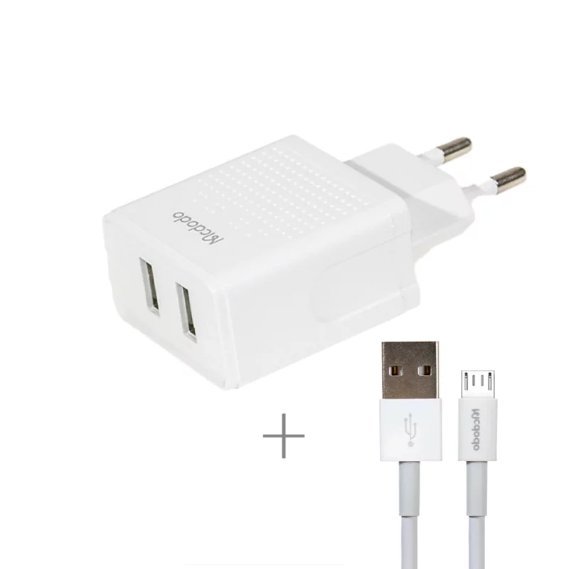 شارژر 2 پورت 12 وات با کابل میکرو USB مک دودو گارانتی متین Mcdodo CH-3971