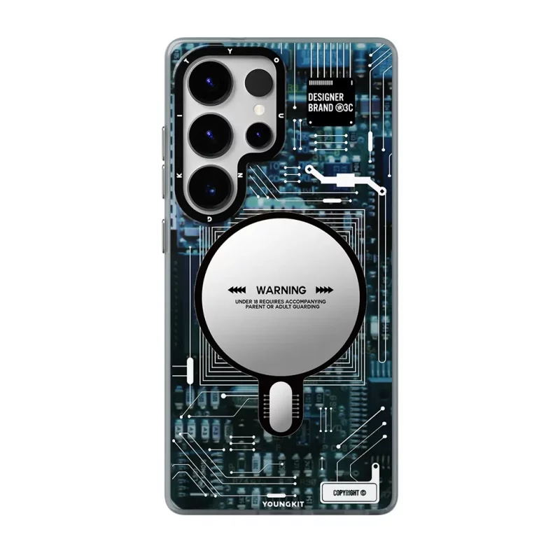 کاور مگ سیف اس 25 اولترا سامسونگ یانگ کیت Youngkit Futuristic Blue Circuit MagSafe S25 Ultra