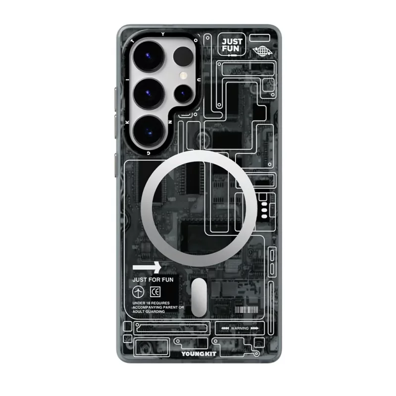 کاور مگ سیف اس 25 اولترا سامسونگ یانگ کیت Youngkit Futuristic Grey Circuit MagSafe S25 Ultra