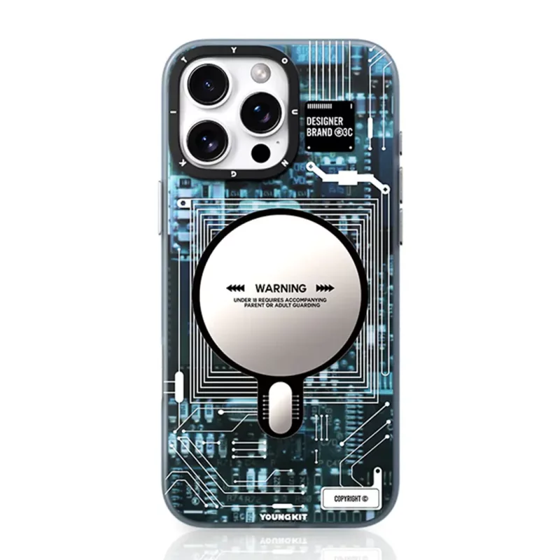 کاور مگ سیف آیفون 16 پرو مکس یانگ کیت Youngkit Futuristic Blue Circuit MagSafe iPhone 16 Pro Max