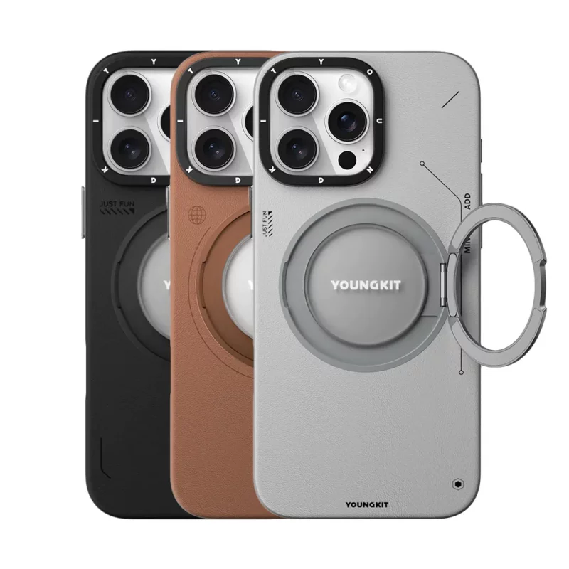 کاور مگ سیف پایه هولدر چرمی آیفون 16 پرو یانگ کیت Youngkit Leather 360° Spin MagSafe iPhone 16 Pro