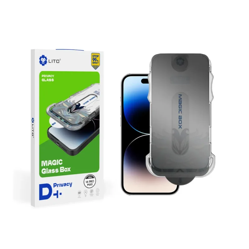 محافظ صفحه نمایش گلس آیفون 17 پرو مکس پرایوسی با کیت نصب آسان لیتو LITO Magic Box iPhone 17 Pro Max
