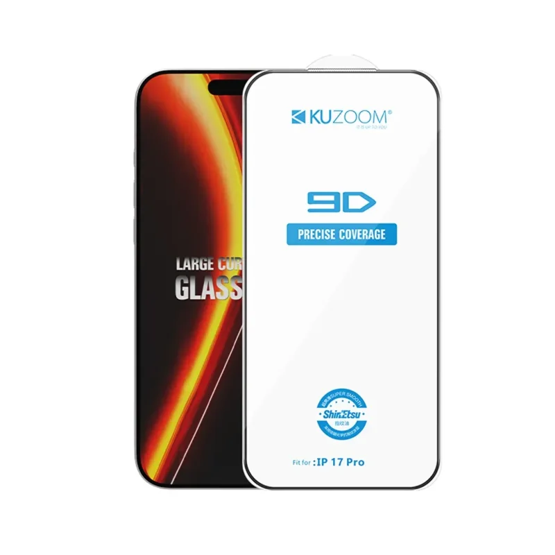 محافظ صفحه نمایش گلس آیفون 17 پرو کوزوم KUZOOM 9D HD iPhone 17 Pro