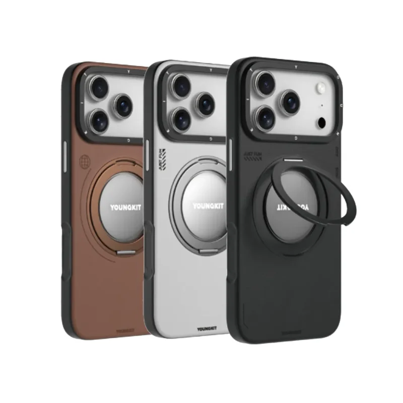 قاب مگ سیف چرمی پایه هولدر یانگ کیت Tech Leather 360 مناسب آیفون 18 پرو مکس و 17 پرو مکس iPhone 18 Pro Max/17 Pro Max
