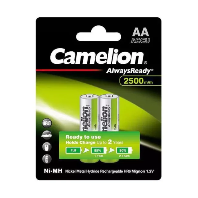 باتری قلمی قابل شارژ کملیون ظرفیت 2500mAh مدل AlwaysReady-AA HR6 بسته 2 عددی