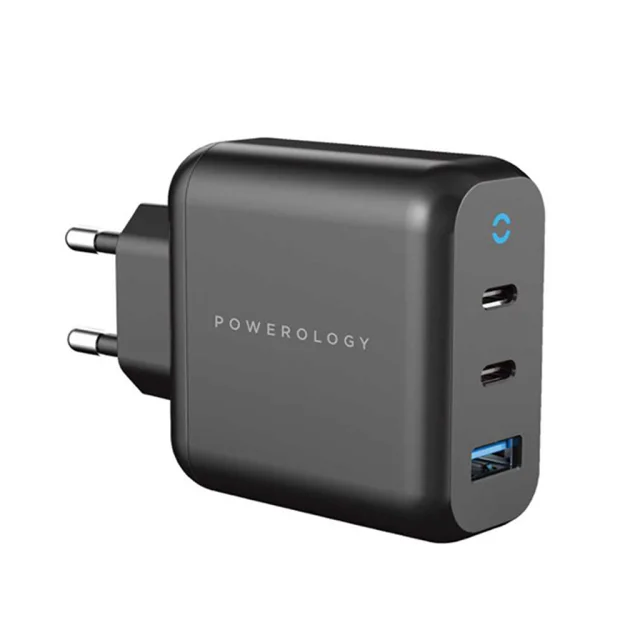 شارژر 3 پورت 65 وات پاورولوژی مدل Powerology 3-Output EU GaN Charger PD P65PDWEUBK