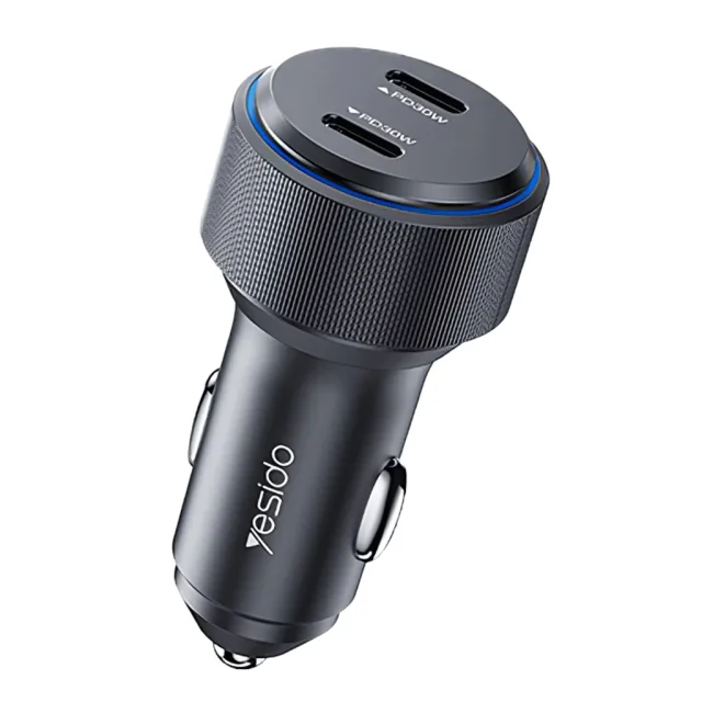 شارژر فندکی 2 پورت تایپ‌سی  60 وات یسیدو مدل Yesido 60W HighPower Dual USB-C Y48