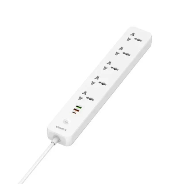 چندراهی برق و شارژر 5 سوکت، 1 عدد تایپ‌سی، 2 عدد یو اس بی الدینیو مدل LDNIO SC5319 2500W