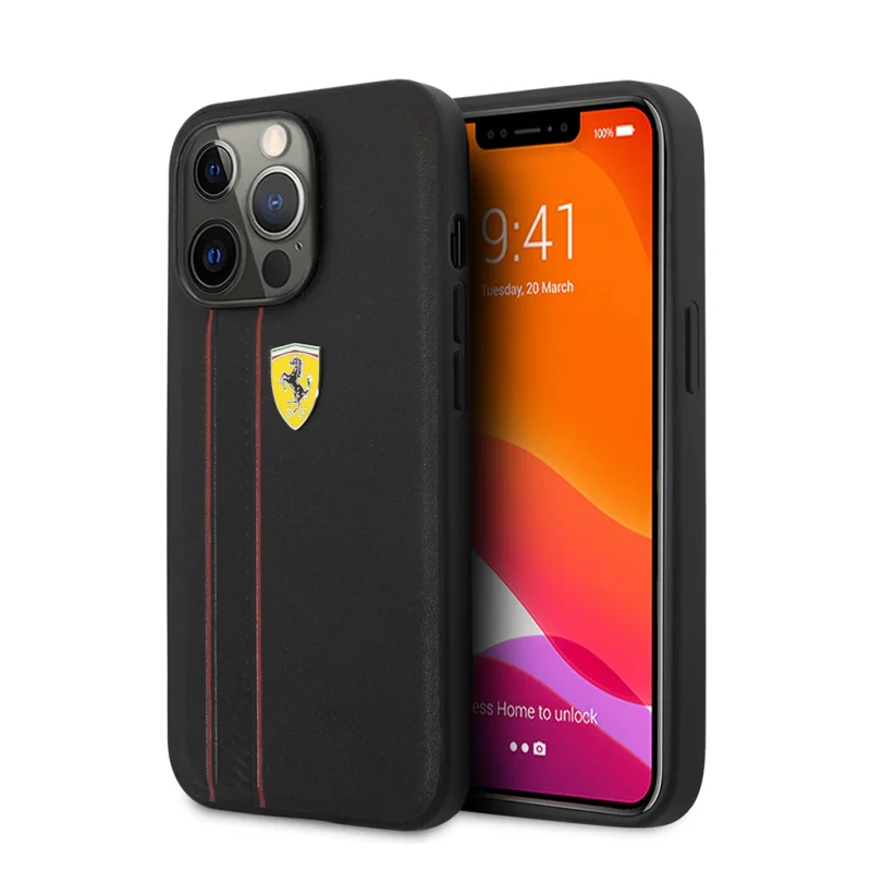 کاور چرمی فراری مدل Debossed Stripes Red مناسب آیفون 13 پرومکس اپل iPhone 13 Pro Max