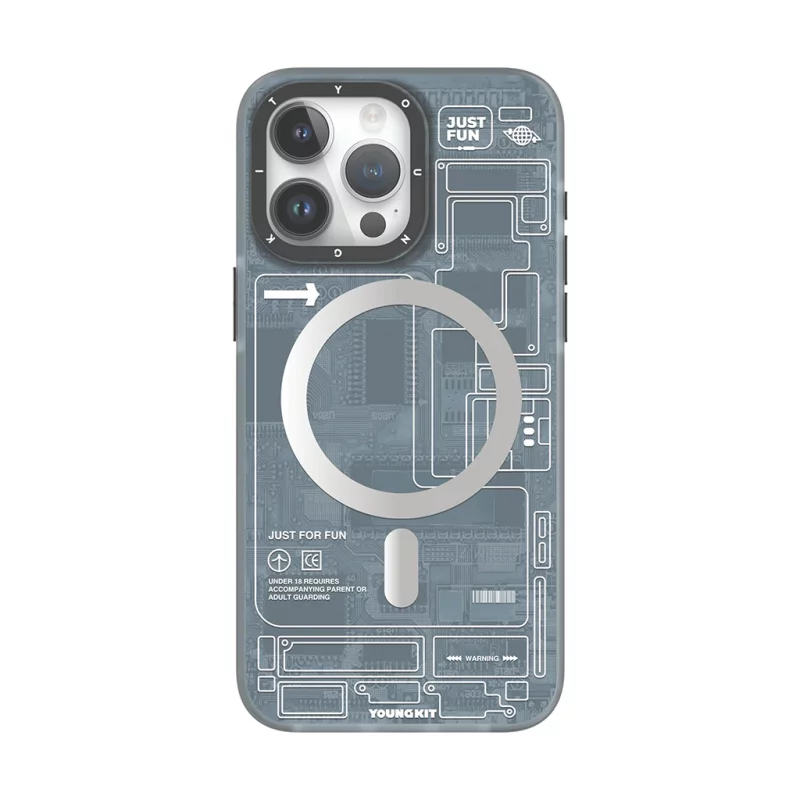 کاور مگ سیف یانگ کیت مدل Futuristic Grey Circuit MagSafe مناسب آیفون 15 پرومکس اپل iPhone 15 Pro Max
