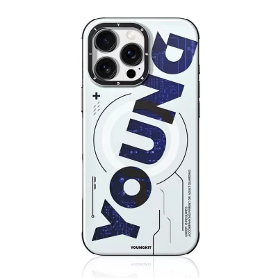 کاور مگ‌ سیف سه بعدی آبی یانگ کیت مدل Futuristic & Digital Blue مناسب آیفون 16 پرومکس اپل iPhone 16 Pro Max