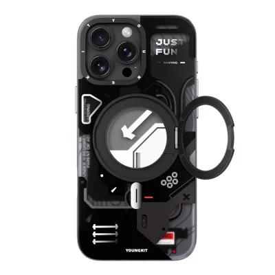 کاور مگ سیف استند (هولدر) مشکی یانگ کیت مدل CyberPunk 360° Spin MagSafe مناسب آیفون 16 پرومکس اپل iPhone 16 Pro Max
