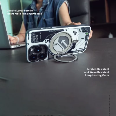 کاور مگ سیف استند (هولدر) مشکی یانگ کیت مدل CyberPunk 360° Spin MagSafe مناسب آیفون 16 پرومکس اپل iPhone 16 Pro Max