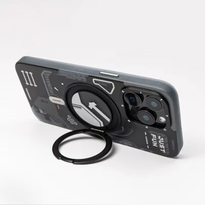 کاور مگ سیف استند (هولدر) مشکی یانگ کیت مدل CyberPunk 360° Spin MagSafe مناسب آیفون 16 پرومکس اپل iPhone 16 Pro Max