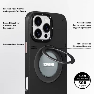 کاور مگ سیف استند (هولدر) چرمی یانگ کیت مدل Leather 360° Spin MagSafe مناسب آیفون 16 پرومکس اپل iPhone 16 Pro Max