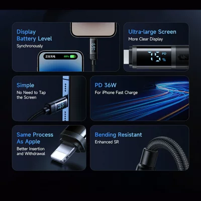 کابل تایپسی به لایتنینگ 36 وات با نمایشگر مک دودو مدل Mcdodo 36W PD CA-5210 طول 1.2 متر