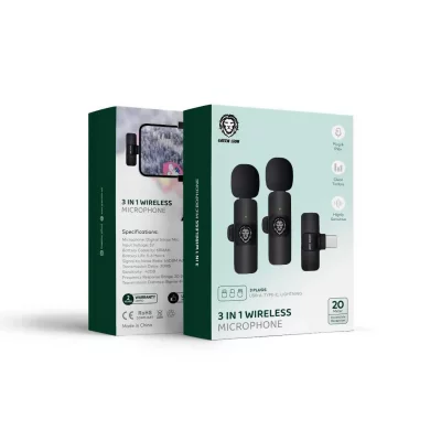 میکروفون بی سیم یقهای 2 فرستنده 3 در 1 گرین لاین مدل GN3WIRMICPBK