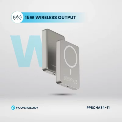 پاور بانک بی سیم مگ سیف 20 وات پاورولوژی مدل MagSafe Aluminum PD PPBCHA34 ظرفیت 10000 میلی آمپر